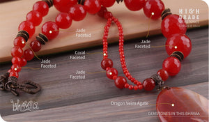 bhavaa Premium Gemstone Jewelry- Necklace. Coy Radiance Collection, Mark-1 | Gemstones: Red Dragon Veins Agate, Red Jade Faceted, Red Coral