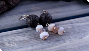 bhavaa Premium Gemstone Jewelry- Earrings. Innate Poise Collection, Mark-2 | Gemstones: Lava, Grey Agate Faceted, Chalcedony Faceted