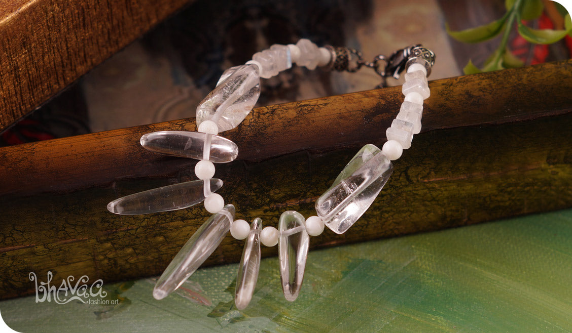 bhavaa Premium Gemstone Jewelry- Bracelet. Subtle Luster Collection, Mark-1 | Gemstones: White Crystal Quartz, White Obsidian, Moonstone