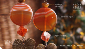 bhavaa Premium Gemstone Jewelry- Earrings. Rustic Elegance Collection, Mark-2 | Gemstones: Tiger Eye Faceted, Orange Agate, Orange Agate Faceted