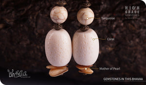 bhavaa Premium Gemstone Jewelry- Earrings. Subtle Lustre Collection, Mark-1 | Gemstones: White Mother of Pearl, White Coral, White Turquoise