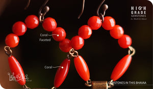 bhavaa Premium Gemstone Jewelry- Earrings. Coy Radiance Collection, Mark-2 | Gemstones: Red Coral Faceted, Red Coral