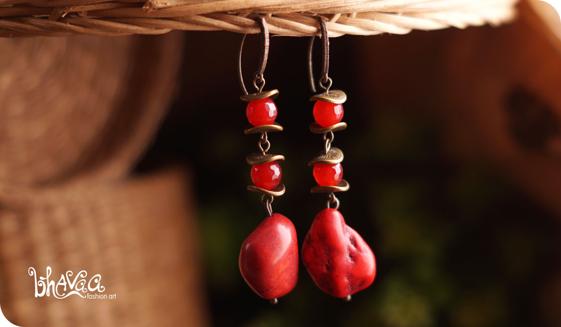 bhavaa Premium Gemstone Jewelry- Earrings. Coy Radiance Collection, Mark-1 | Gemstones: Red Turquoise, Ruby Faceted