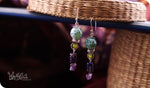 Load image into Gallery viewer, bhavaa Premium Gemstone Jewelry- Earrings. Soothing Vibrancy Collection, Mark-1 | Gemstones: Green Crab Fire Crackle Agate Faceted, Lemon Jade, Amethyst, Purple Sea Sediment Jasper
