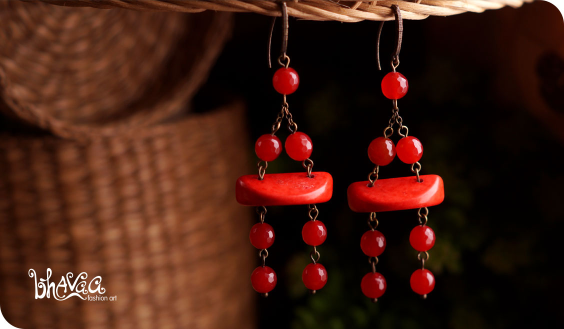 bhavaa Premium Gemstone Jewelry- Earrings. Coy Radiance Collection, Mark-2 | Gemstones: Red Jade Faceted, Red Turquoise