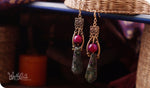 Load image into Gallery viewer, bhavaa Premium Gemstone Jewelry- Earrings. Soothing Vibrancy Collection, Mark-1 | Gemstones: Green Sea Sediment Jasper, Purple Agate.
