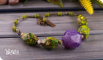 Load image into Gallery viewer, bhavaa Premium Gemstone Jewelry- Necklace. Soothing Vibrancy Collection, Mark-1 | Gemstones: Purple Fire Crackle Agate, Green Sea Sediment Jasper, Peridot, Green Snowflake Jasper Faceted, Green Crab Fire Crackle Agate Faceted
