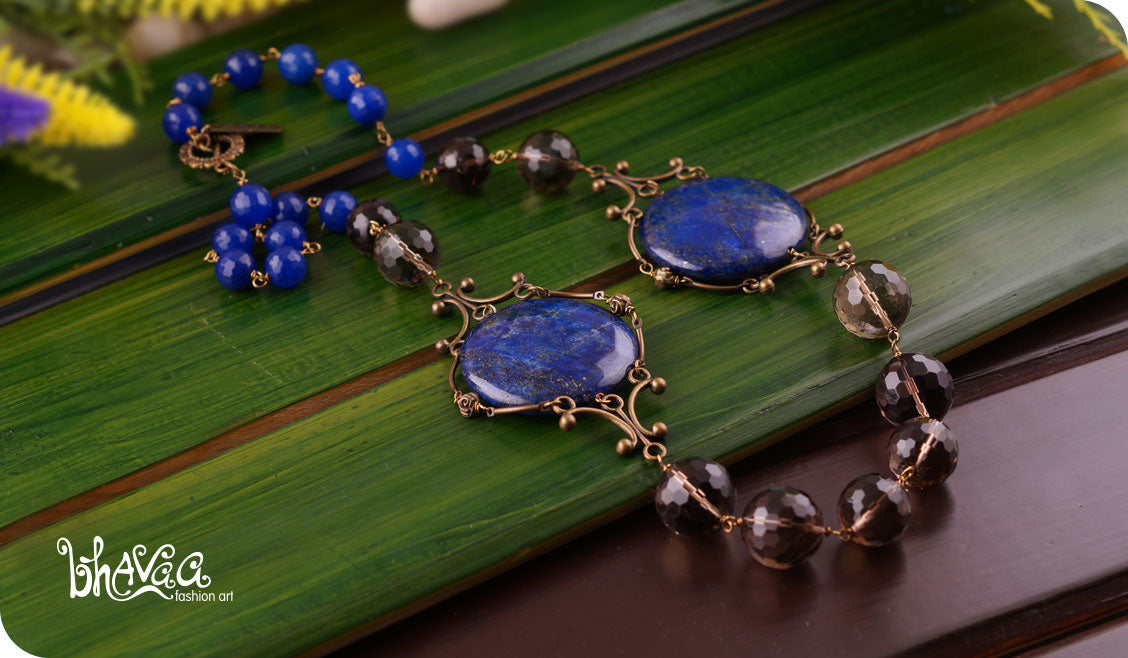 bhavaa Premium Gemstone Jewelry- Necklace. Serene Indulgence Collection, Mark-1 | Gemstones: Lapis Lazuli, Blue Jade Faceted, Smoky Quartz Faceted