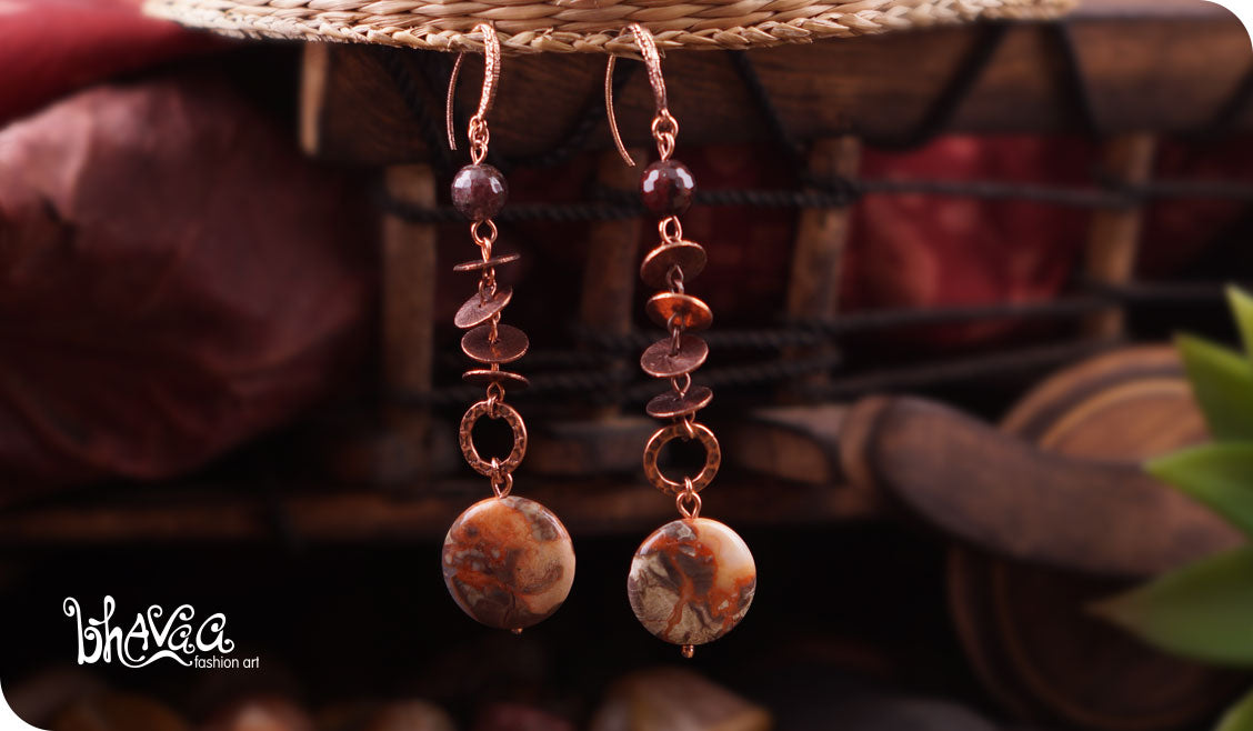 bhavaa Premium Gemstone Jewelry- Earrings. Rustic Elegance Collection, Mark-1 | Gemstones: Brown Rainbow Rhyolite Faceted, Brown Garnet Faceted