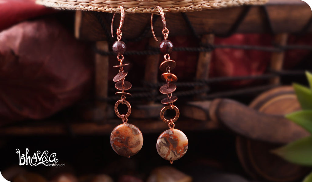 bhavaa Premium Gemstone Jewelry- Earrings. Rustic Elegance Collection, Mark-1 | Gemstones: Brown Rainbow Rhyolite Faceted, Brown Garnet Faceted