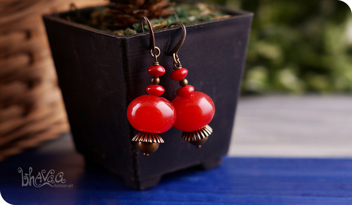 bhavaa Premium Gemstone Jewelry- Earrings. Coy Radiance Collection, Mark-2 | Gemstones: Red Jade, Red Coral