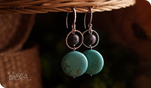 bhavaa Premium Gemstone Jewelry- Earrings. Serene Indulgence Collection, Mark-2 | Gemstones: Blue Turquoise, Larvikite