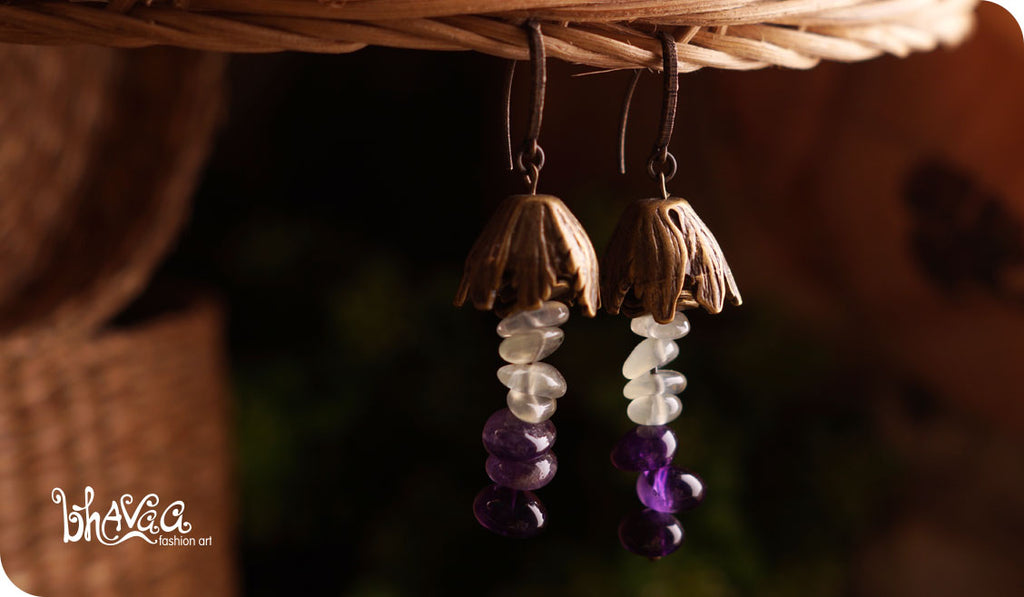 bhavaa Premium Gemstone Jewelry- Earrings. Soothing Vibrancy Collection, Mark-1 | Gemstones: Prehnite, Amethyst 