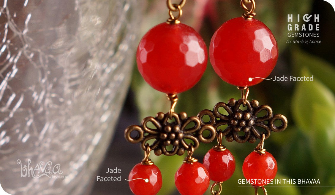 bhavaa Premium Gemstone Jewelry- Earrings. Coy Radiance Collection, Mark-2 | Gemstones: Red Jade Faceted