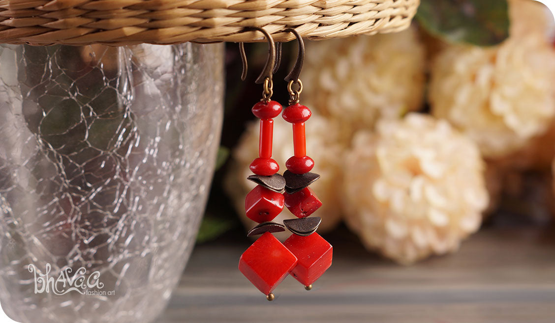 bhavaa Premium Gemstone Jewelry- Earrings. Coy Radiance Collection, Mark-2 | Gemstones: Red Coral