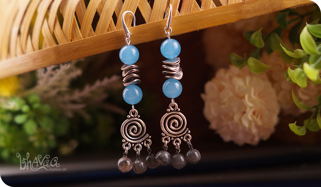 bhavaa Premium Gemstone Jewelry- Earrings. Serene Indulgence Collection, Mark-2 | Gemstones: Blue Jade, Labradorite