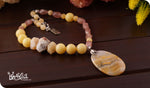 Load image into Gallery viewer, bhavaa Premium Gemstone Jewelry- Necklace. Vivacious Charm Collection, Mark-1 | Gemstones: Yellow Crazy Lace Agate, Yellow Crazy Lace Agate, Pink Strawberry Quartz, Yellow Jade, Yellow Opal
