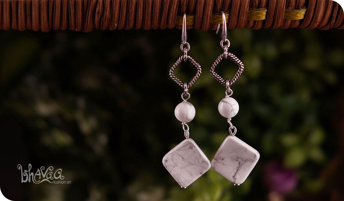 bhavaa Premium Gemstone Jewelry- Earrings. Subtle Lustre Collection, Mark-2 | Gemstones: White Howlite