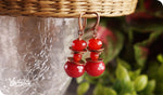 Load image into Gallery viewer, bhavaa Premium Gemstone Jewelry- Earrings. Coy Radiance Collection, Mark-2 | Gemstones: Red Jade, Red Coral Faceted
