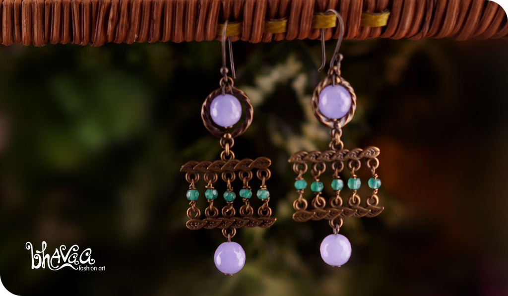 bhavaa Premium Gemstone Jewelry- Earrings. Soothing Vibrancy Collection, Mark-1 | Gemstones: Green Onyx Faceted, Purple Jade Faceted