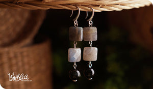 bhavaa Premium Gemstone Jewelry- Earrings. Innate Poise Collection, Mark-2 | Gemstones: Black Obsidian, Labradorite Faceted 