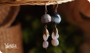 bhavaa Premium Gemstone Jewelry- Earrings. Innate Poise Collection, Mark-2 | Gemstones: Grey Druzy Agate Faceted, Grey Agate