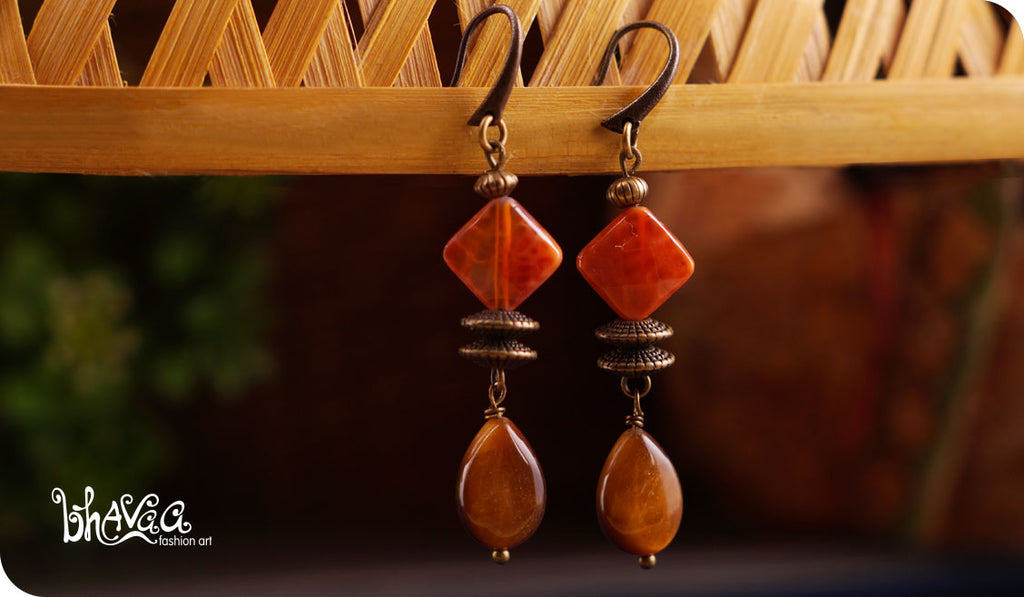 bhavaa Premium Gemstone Jewelry- Earrings. Rustic Elegance Collection, Mark-2 | Gemstones: Tiger Eye, Orange Agate Faceted