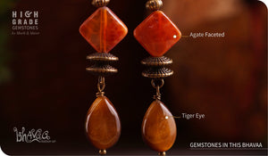 bhavaa Premium Gemstone Jewelry- Earrings. Rustic Elegance Collection, Mark-2 | Gemstones: Tiger Eye, Orange Agate Faceted