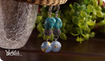 Load image into Gallery viewer, bhavaa Premium Gemstone Jewelry- Earrings. Serene Indulgence Collection, Mark-2 | Gemstones: Blue Turquoise, Grey Crab Agate Faceted 
