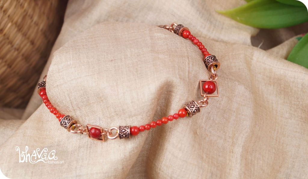 bhavaa Premium Gemstone Jewelry- Anklet. Coy Radiance Collection, Mark-2 | Gemstones: Red Coral