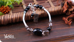 Load image into Gallery viewer, bhavaa Premium Gemstone Jewelry- Bracelet. Innate Poise Collection, Mark-1 | Gemstones: Black Agate Faceted, Grey Smoky Quartz, Black Agate, Onyx Agate
