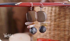 bhavaa Premium Gemstone Jewelry- Earrings. Innate Poise Collection, Mark-1 | Gemstones: Larvikite Faceted, Grey Imperial Jasper, Grey Ocean Jasper