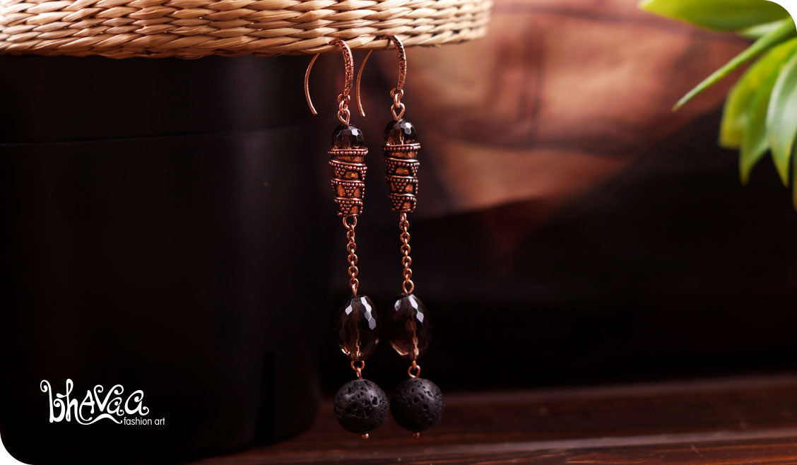 bhavaa Premium Gemstone Jewelry- Earrings. Innate Poise Collection, Mark-1 | Gemstones: Smoky Quartz Faceted, Lava