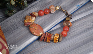 bhavaa Premium Gemstone Jewelry- Bracelet. Rustic Elegance Collection, Mark-1 | Gemstones: Brown Opal, Brown Picasso Jasper, Orange Agate 