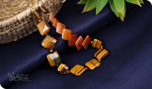 bhavaa Premium Gemstone Jewelry- Necklace. Rustic Elegance Collection, Mark-1 | Gemstones: Tigereye, Bronzite, Orange Agate, Orange Jade