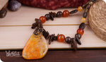 Load image into Gallery viewer, bhavaa Premium Gemstone Jewelry- Necklace. Rustic Elegance Collection, Mark-1 | Gemstones: Druzy Geode Agate Pendant, Orange Banded Agate, Carnelian, Bronzite, Brown Coffee Jasper
