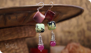 bhavaa Premium Gemstone Jewelry- Earrings. Soothing Vibrancy Collection, Mark-1 | Gemstones: Green Zoisite, Purple Jade Faceted, Purple Crazy Lace Agate