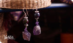 Load image into Gallery viewer, bhavaa Premium Gemstone Jewelry- Earrings. Soothing Vibrancy Collection, Mark-1 | Gemstones: Amethyst Rough, Amethyst, Green Ruby Zoisite Faceted
