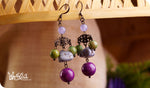 Load image into Gallery viewer, bhavaa Premium Gemstone Jewelry- Earrings. Soothing Vibrancy Collection, Mark-2 | Gemstones: Green Fire Crackle Agate Faceted, Purple Turquoise (very rare), Lavender Jade (very rare), Purple Riverstone (rare)
