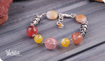 Load image into Gallery viewer, bhavaa Premium Gemstone Jewelry- Bracelet. Vivacious Charm Collection, Mark-2 | Gemstones: Pink Cherry Quartz Faceted, Yellow Stripe Agate, Yellow Crab Agate Faceted
