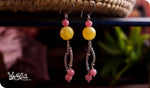 Load image into Gallery viewer, bhavaa Premium Gemstone Jewelry- Earrings. Vivacious Charm Collection, Mark-1 | Gemstones: Pink Morganite, Yellow Fire Crackle Agate Faceted
