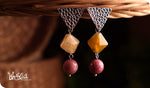 Load image into Gallery viewer, bhavaa Premium Gemstone Jewelry- Earrings. Vivacious Charm Collection, Mark-2 | Gemstones: Pink Rhodochrosite Faceted, Yellow Fire Crackle Agate
