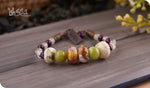 Load image into Gallery viewer, bhavaa Premium Gemstone Jewelry- Bracelet. Soothing Vibrancy Collection, Mark-2 | Gemstones: Green Crab Agate Faceted, Green Jade, Prehnite, Purple Agate Faceted, Green Prehnite Faceted
