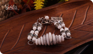 bhavaa Premium Gemstone Jewelry- Bracelet. Subtle Luster Collection, Mark-2 | Gemstones: White Coral, White Turquoise