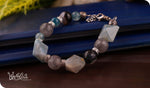 Load image into Gallery viewer, bhavaa Premium Gemstone Jewelry- Bracelet. Serene Indulgence Collection, Mark-2 | Gemstones: Blue Agate, Onyx Agate, Grey Cloudy Quartz Faceted, Grey Rutileted Quartz Faceted
