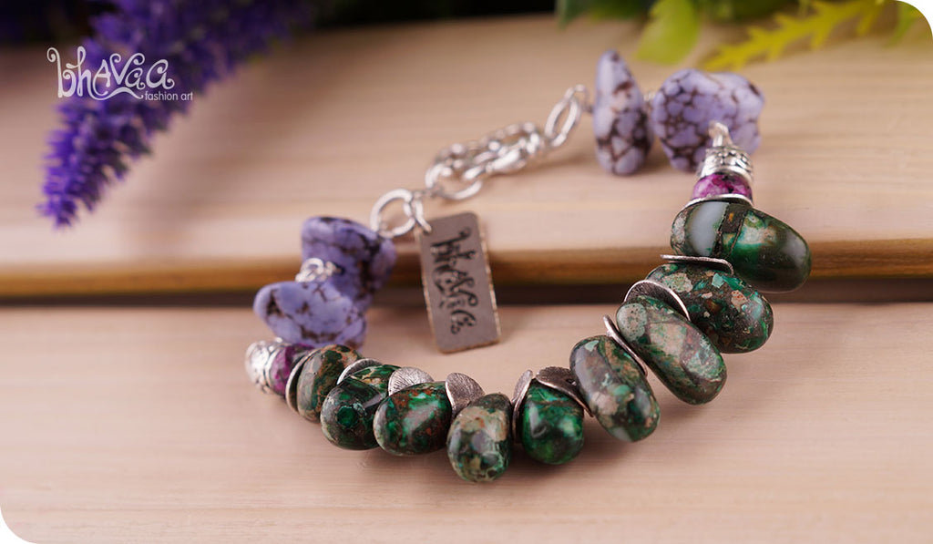 bhavaa Premium Gemstone Jewelry- Bracelet. Products Soothing Vibrancy Collection, Mark-1 | Gemstones: Green Sea Sediment Jasper, Green Zoisite Faceted (very rare), Purple Turquoise