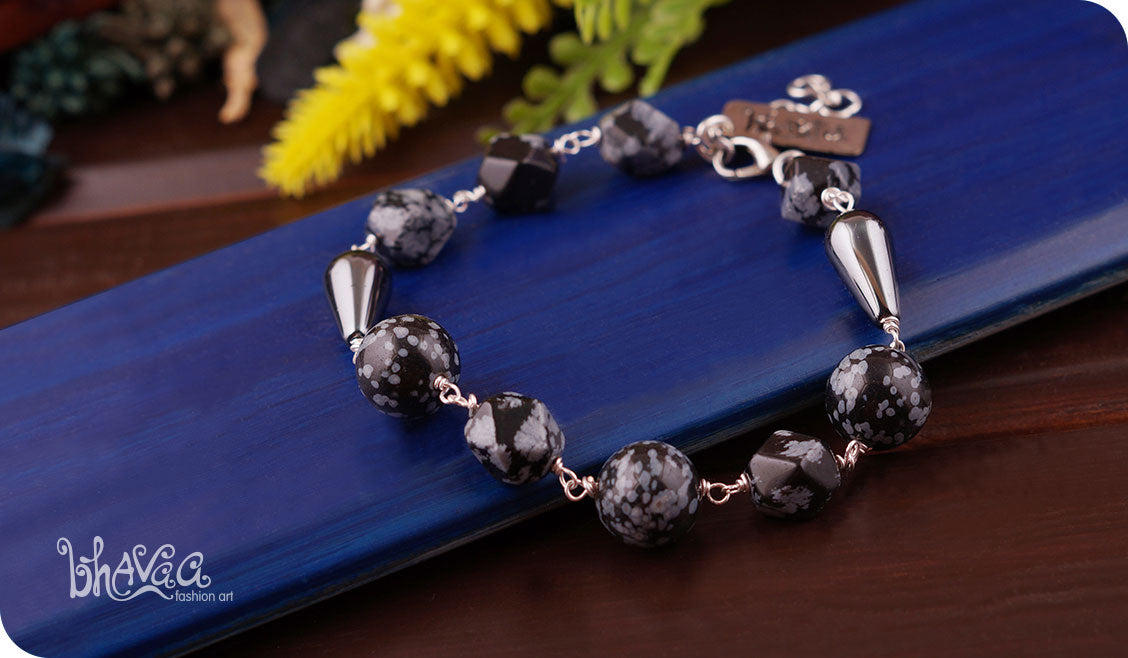 bhavaa Premium Gemstone Jewelry- Bracelet. Innate Poise Collection, Mark-2 | Gemstones: Black- Snowflake Obsidian, Hematite 