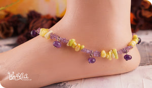 bhavaa Premium Gemstone Jewelry- Anklet. Soothing Vibrancy Collection, Mark-1 | Gemstones: Green Coral, Amethyst