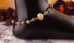 Load image into Gallery viewer, bhavaa Premium Gemstone Jewelry- Anklet. Soothing Vibrancy Collection, Mark-1 | Gemstones: Green Crab Fire Crackle Agate Faceted, Ruby Zoisite Faceted, Purple Amethyst Faceted, Lavender Jade, Purple Map Jasper, Green Jade
