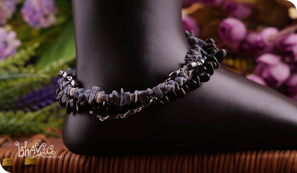 bhavaa Premium Gemstone Jewelry- Anklet. Innate Poise Collection, Mark-1 | Gemstones: Black Agate, Grey Fossil Coral, Grey Hematite